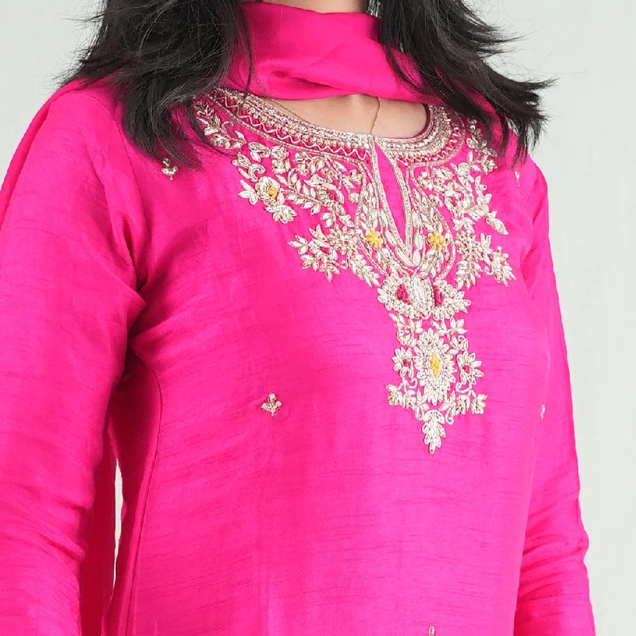 Rani Pink Embroidered Kurta Sharara Set For Women | Elegant Designer Ethnic Party Wear Outfit - image 2
