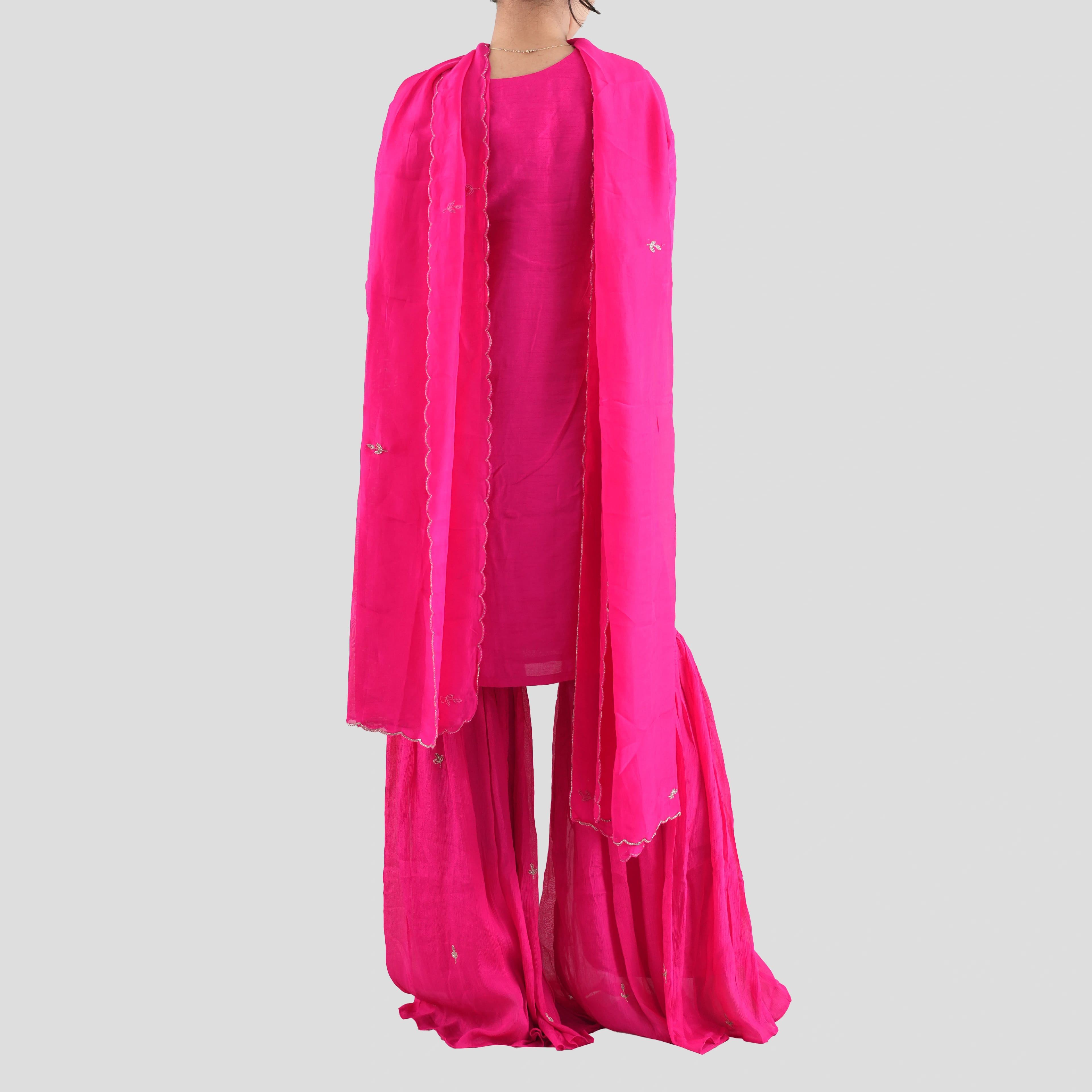 Rani Pink Embroidered Kurta Sharara Set For Women | Elegant Designer Ethnic Party Wear Outfit - image 3