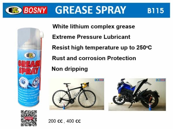 Grease Spray Multi-Purpose Lubricant White Lithium Complex Grease -200cc | B115 (Bosny) - - image 2