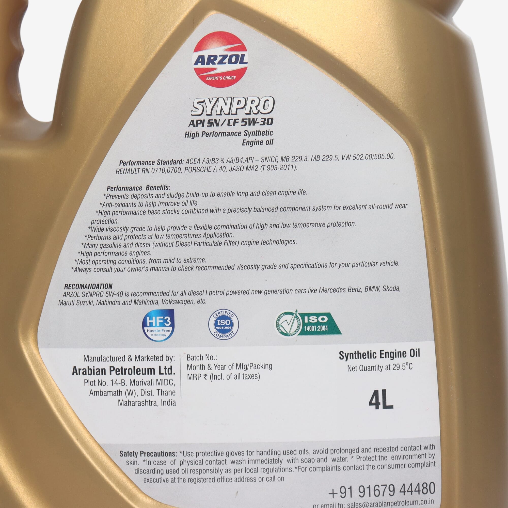 Lubricant Arzol Synpro 5W30 (Api Sn,Cf) -4L - - image 2