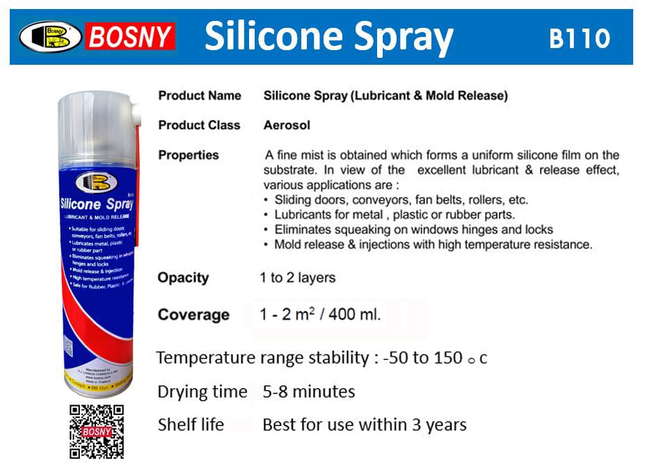 Silicone Spray Bosny B110 - 500cc Lubricant For Metal, Plastic, Rubber, Mold Release & Leather Safe - - image 3