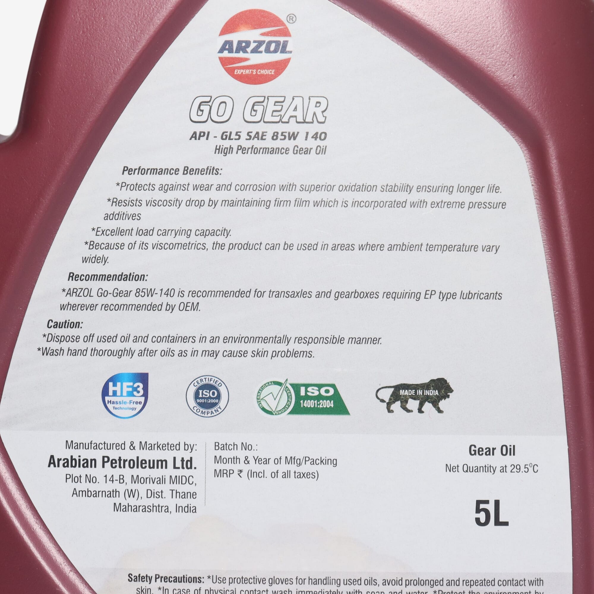 Lubricant Arzol Go Gear Ep 85W/140 (Api Gl-5) -5L - - image 3