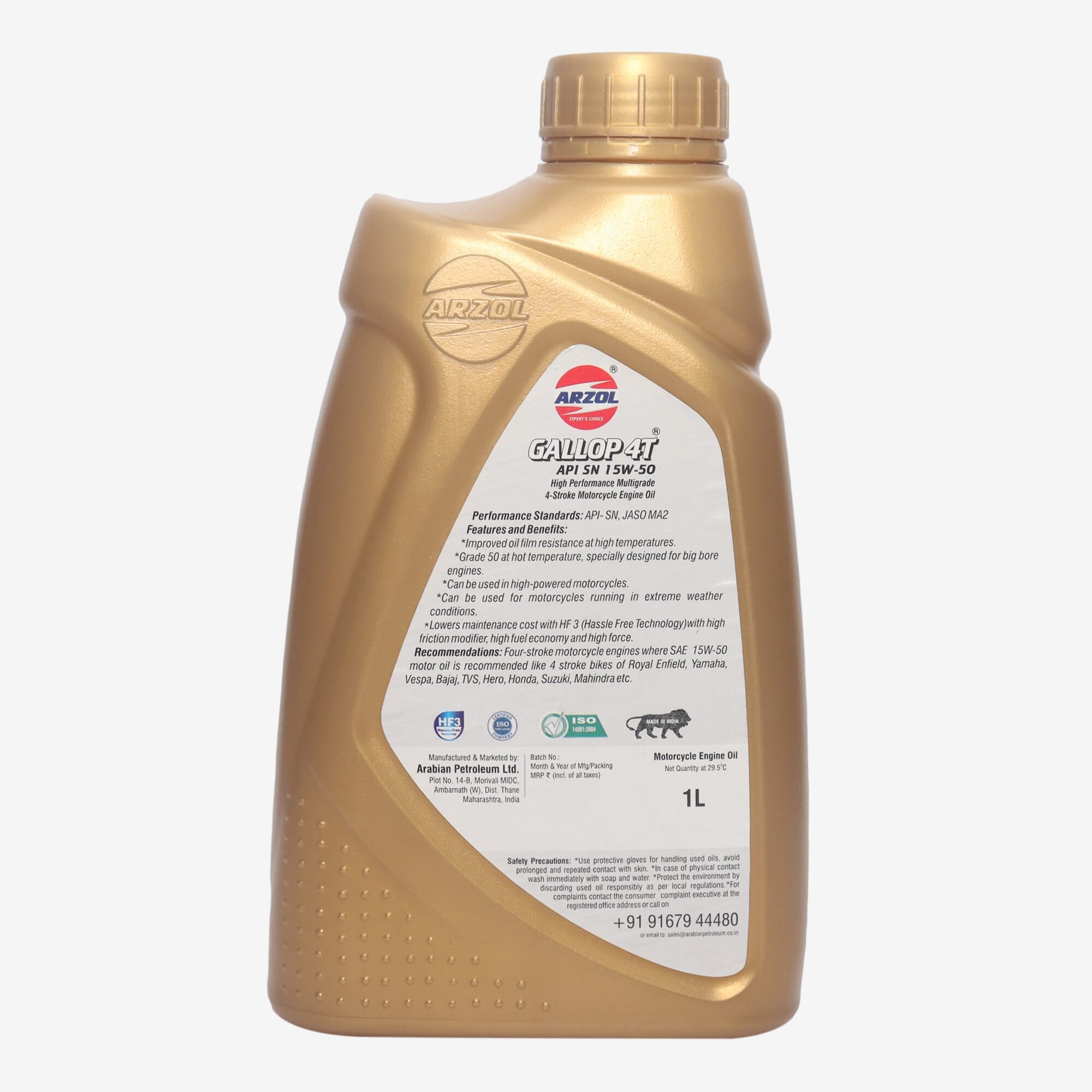 Lubricant Arzol Gallop 4T 15W/50 (Api Sn, Jaso Ma2) -1L - - image 2