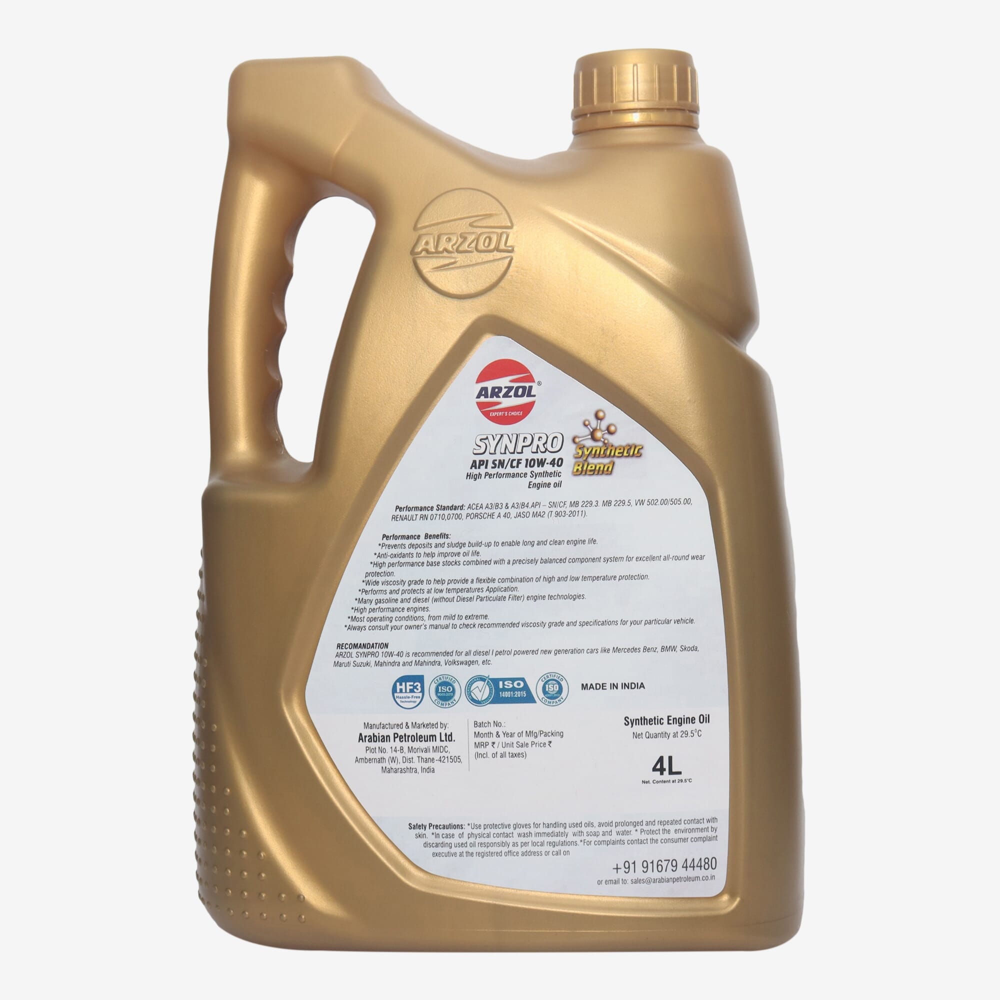 Lubricant Arzol Synpro 10W40 (Api Sn,Cf) -4L - - image 4