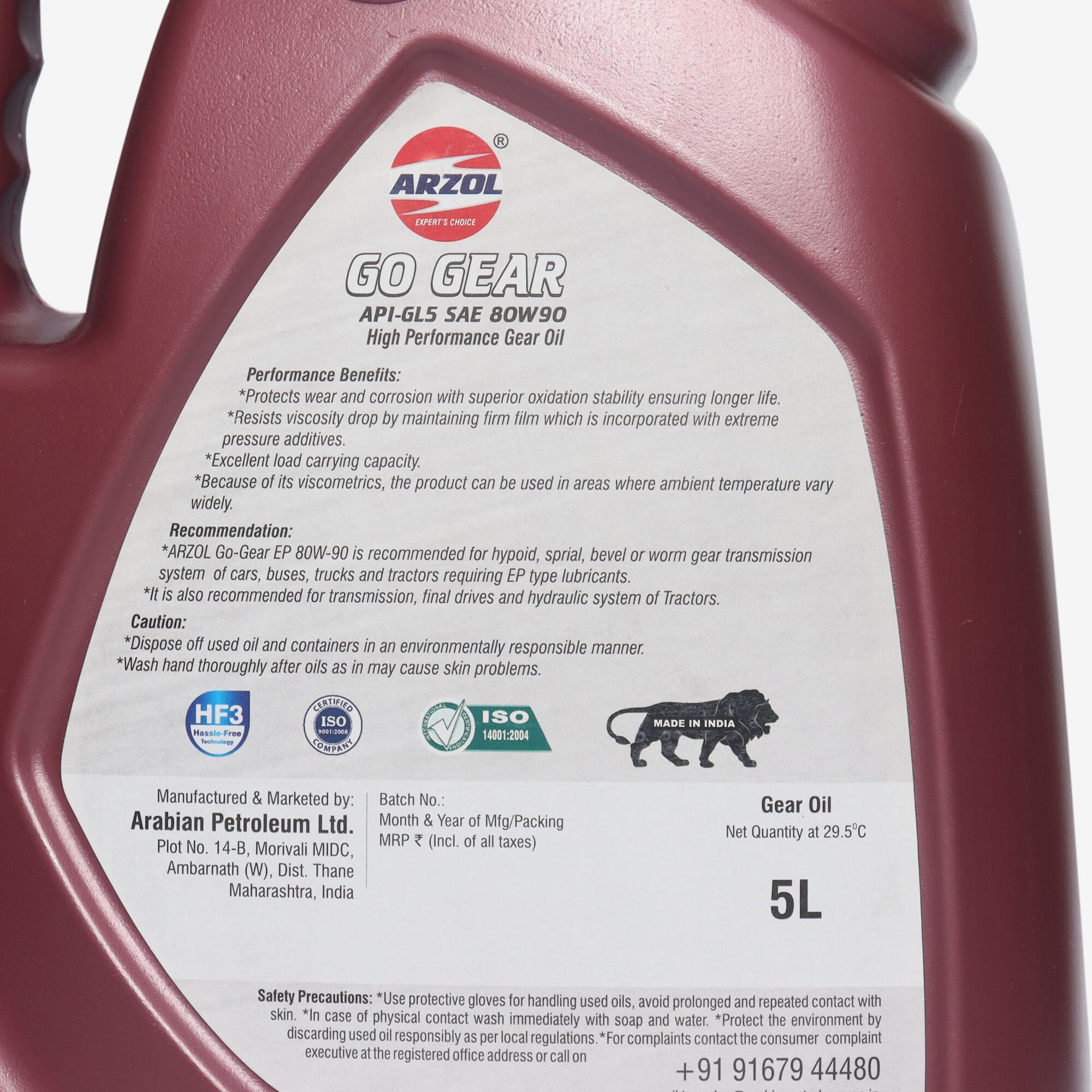 Lubricant Arzol Go Gear Ep 80W/90 (Api Gl-5) -5L - - image 2