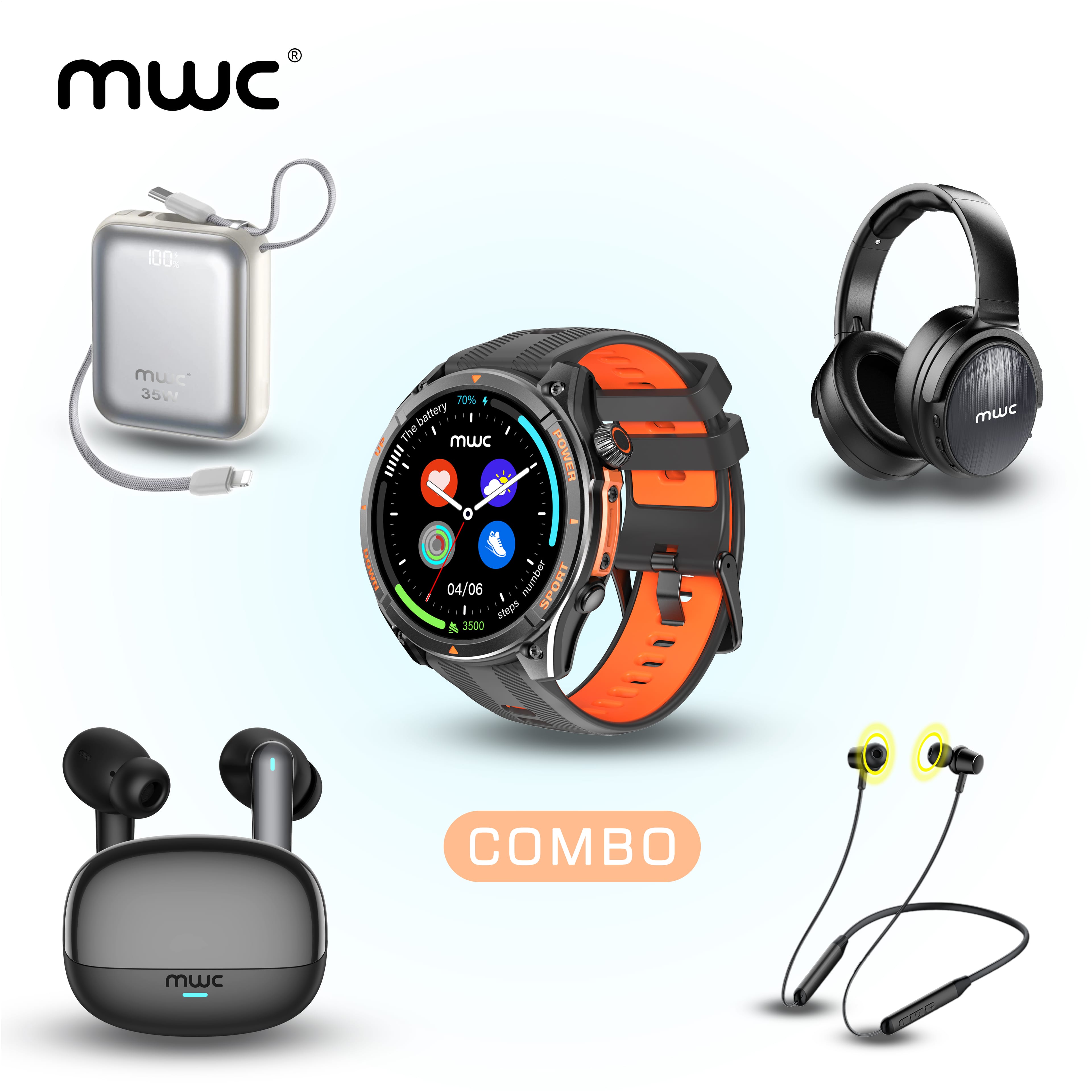 MWC COMBO: AetherOne Watch Pro + PowerPulse MS10K Power Bank + ASVA Pro Earbud + Firo MH01B Headphone + MBN03 Neckband - image 1
