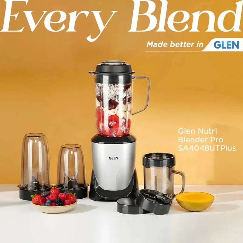 Glen Nutri Blender Pro Mixer Grinder 900W | 4 Unbreakable Jars (2000ml + 1000ml + 800ml + Mug) | 3 SS Blades | Smoothie Maker Masala Grinder - SA4048UTPLUS - image 5