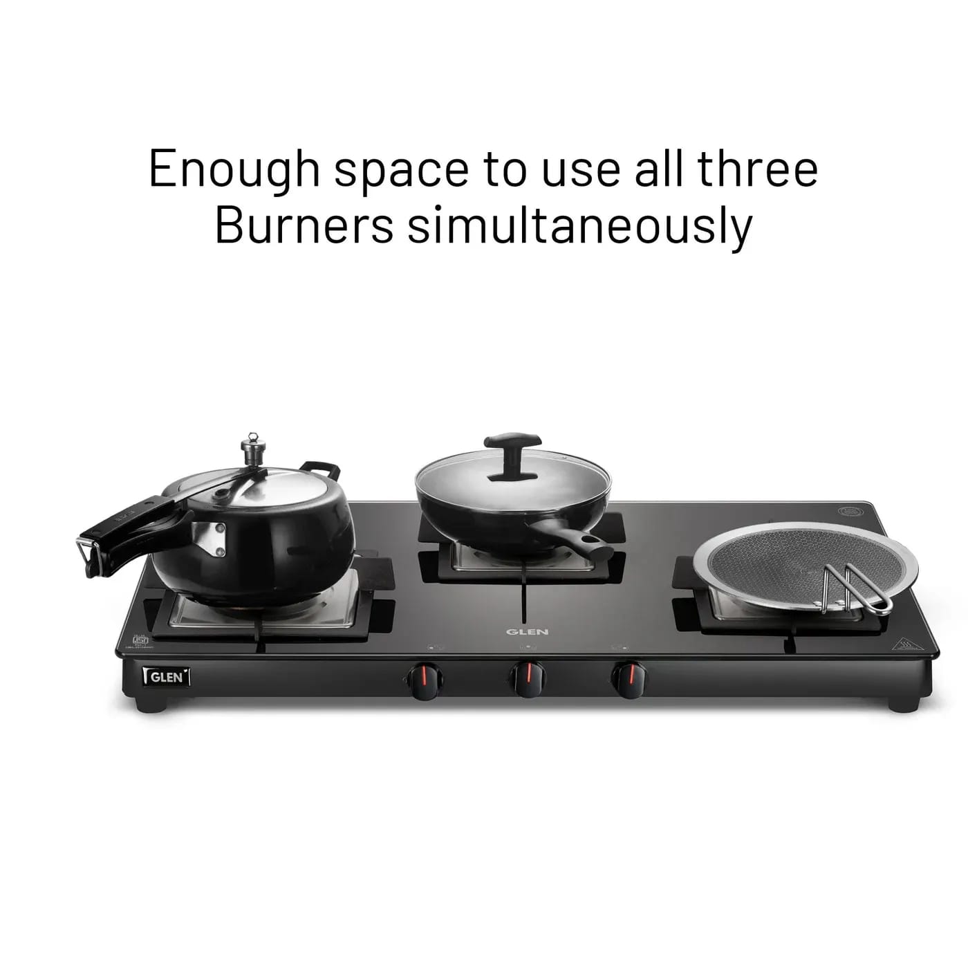 3 Burner Slim Glass Gas Stove with High Flame Forged Brass Burner - Manual Ignition (CT1038SLSQBLFB) - image 5
