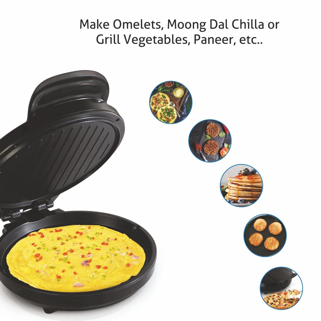 Glen Electric Pizza Grill and Crepe Maker with 180-Degree Opening, Non-Stick Coating, 1200w - Silver , 1 Year warranty (3033 PG) - image 5