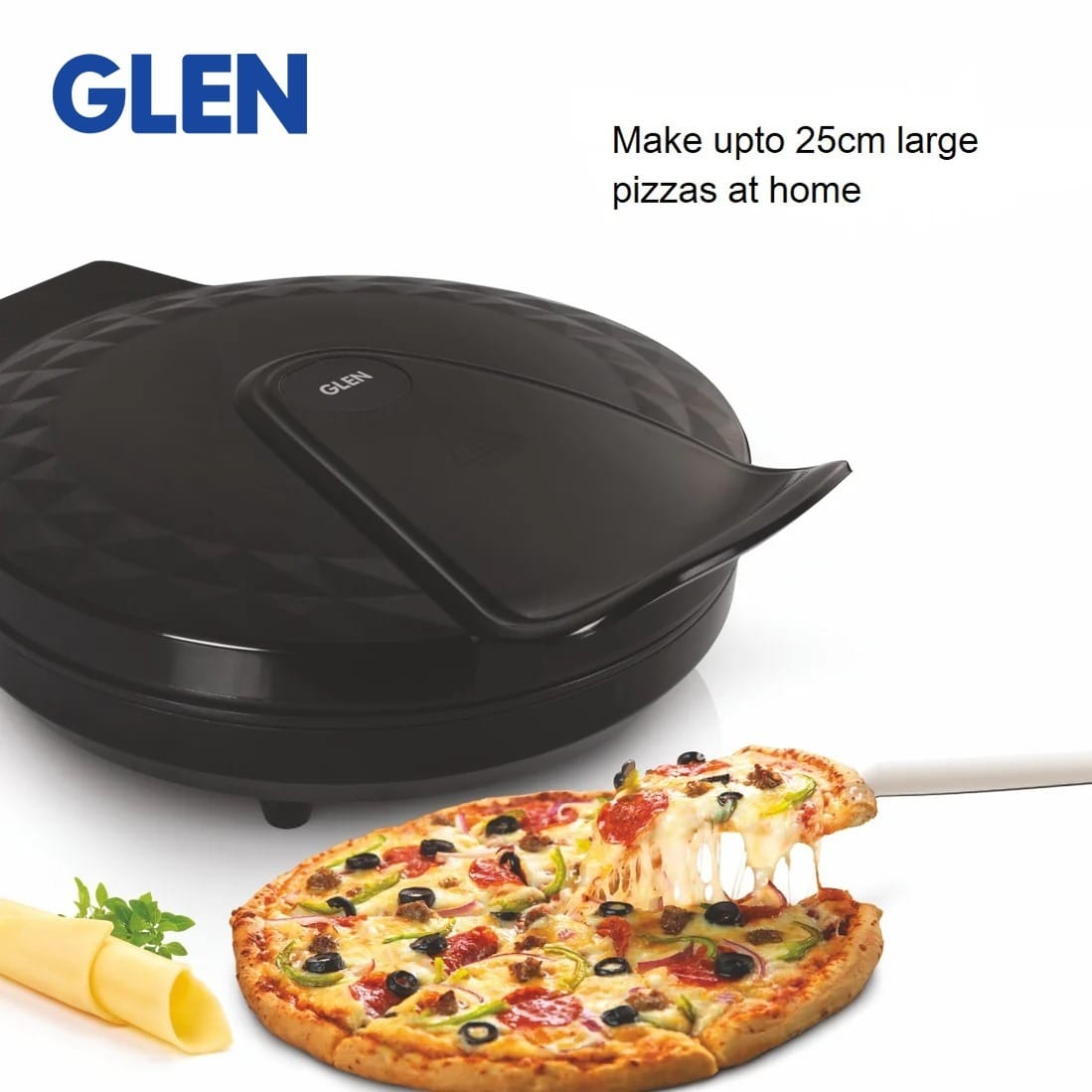 Glen Electric Pizza Grill and Crepe Maker with 180-Degree Opening, Non-Stick Coating, 1200w - Silver , 1 Year warranty (3033 PG) - image 1