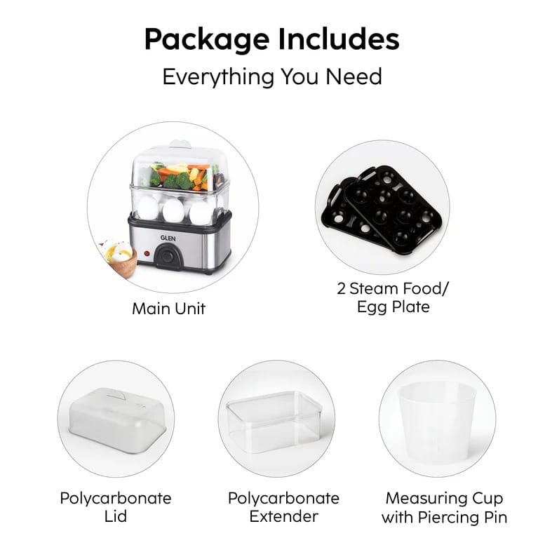 Glen Egg Boiler Steamer Plus Boils Upto 16 Eggs Auto shut Off, Push Button Start, 350W (SA3036EBSPLUS) - image 2