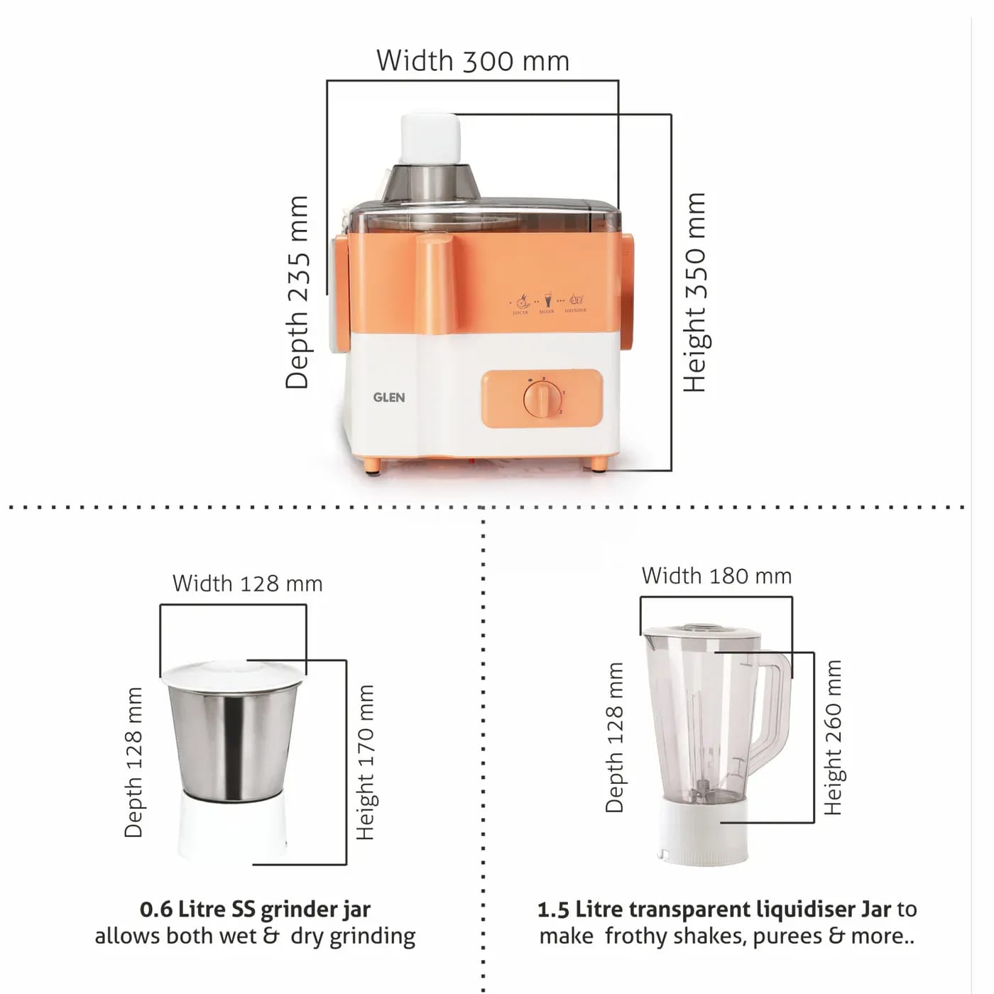 Glen Juicer Mixer Grinder 3-in-1 with 2 Jars 500 watt Power - SA4012JAR2 - image 2