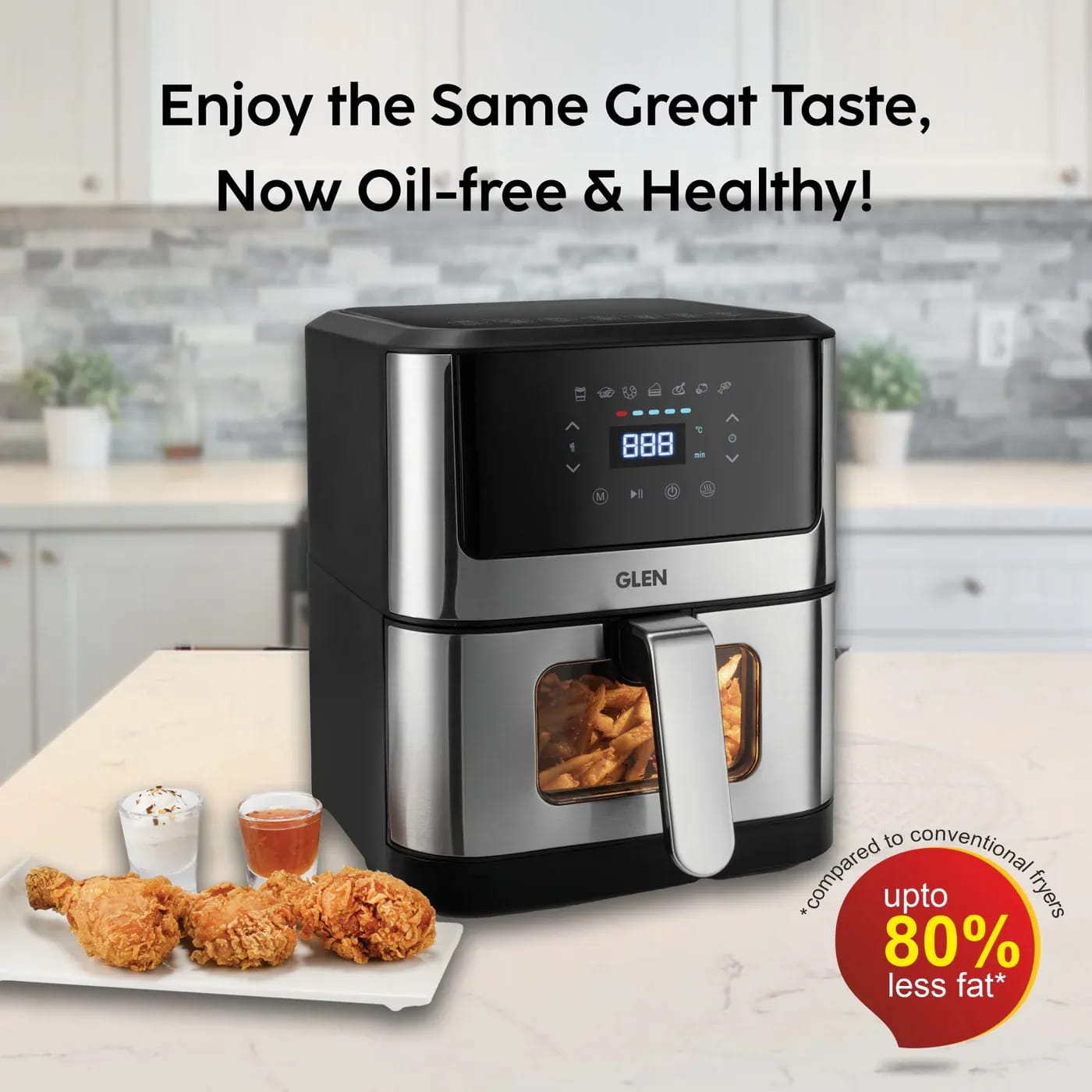 Glen Air Fryer, 6.0 Litre Digital Controls, 7 Pre Set Menu Timer, Temperature Control, 1500W -Black & Silver (3043 DSS) - image 4