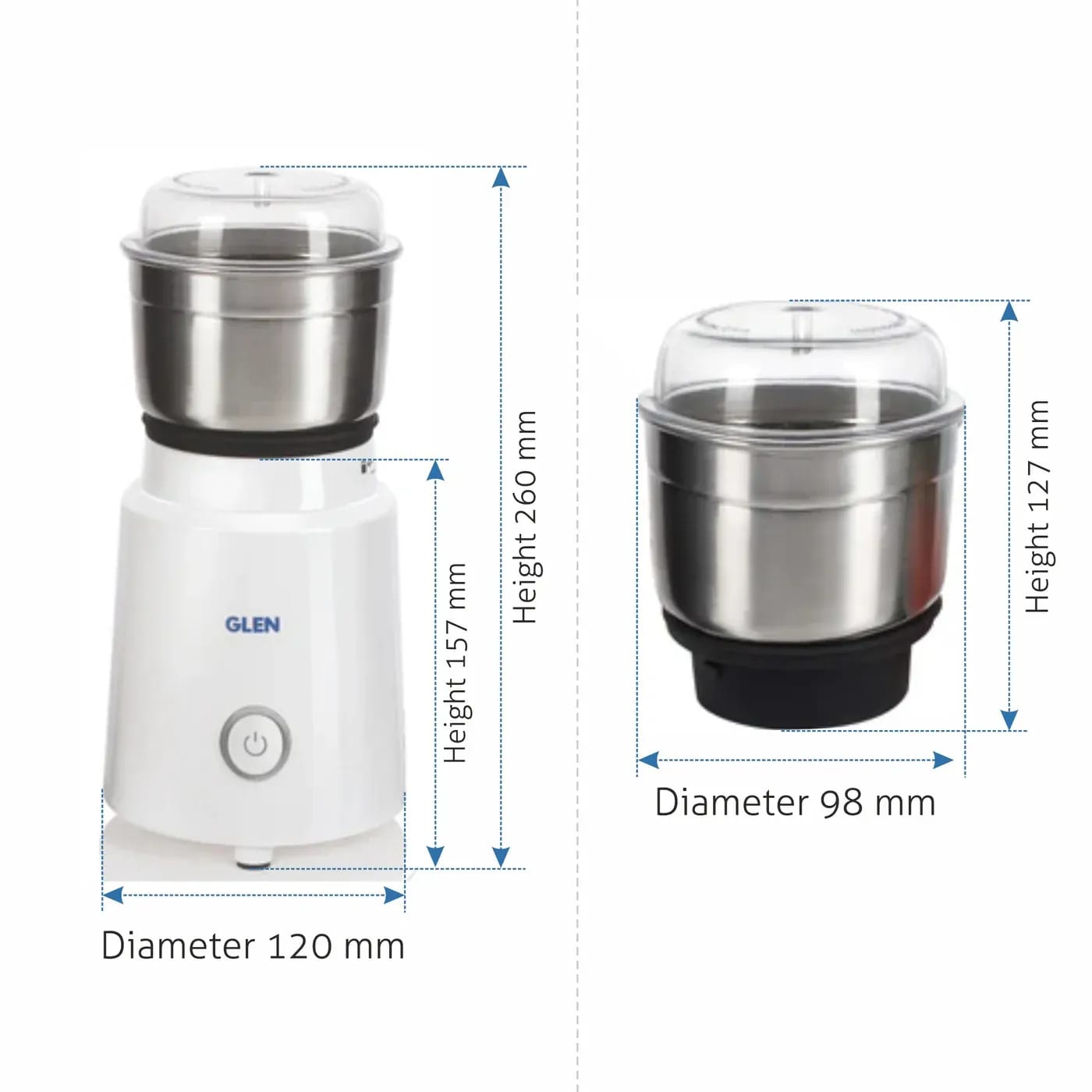 Glen Electric Mini Grinder, 50gm SS Jar for Dry and Wet Grinding 350W - White (4045 NG) , 1 Year Warranty - image 2