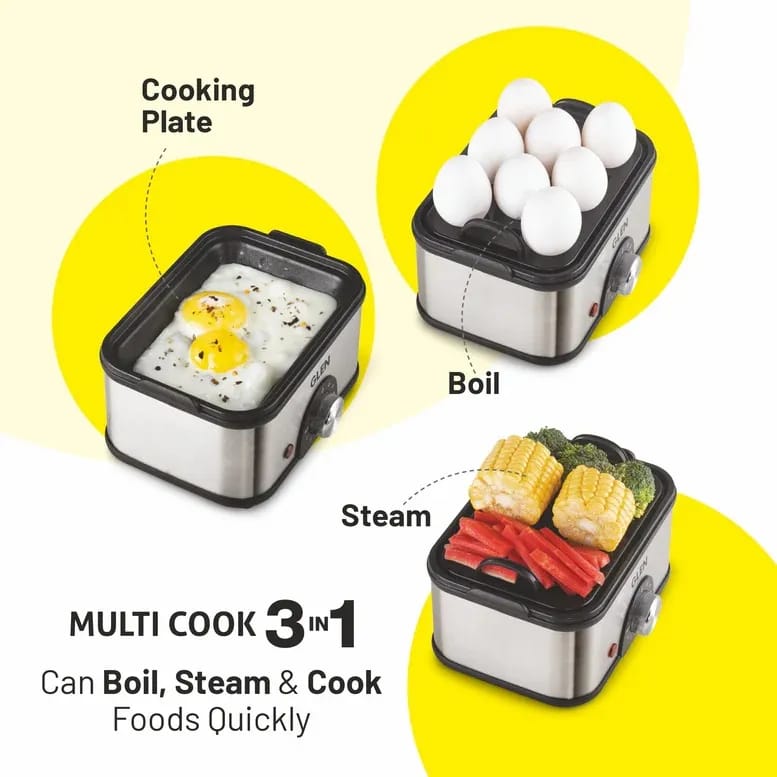 Glen Egg Boiler 3 in 1 Electric Multi Cooker Egg Boiler with Extra Layer Rack - Steam, Cook & Boil, 45 Minutes Timer, 350W -(3035MCPLUS) - image 3