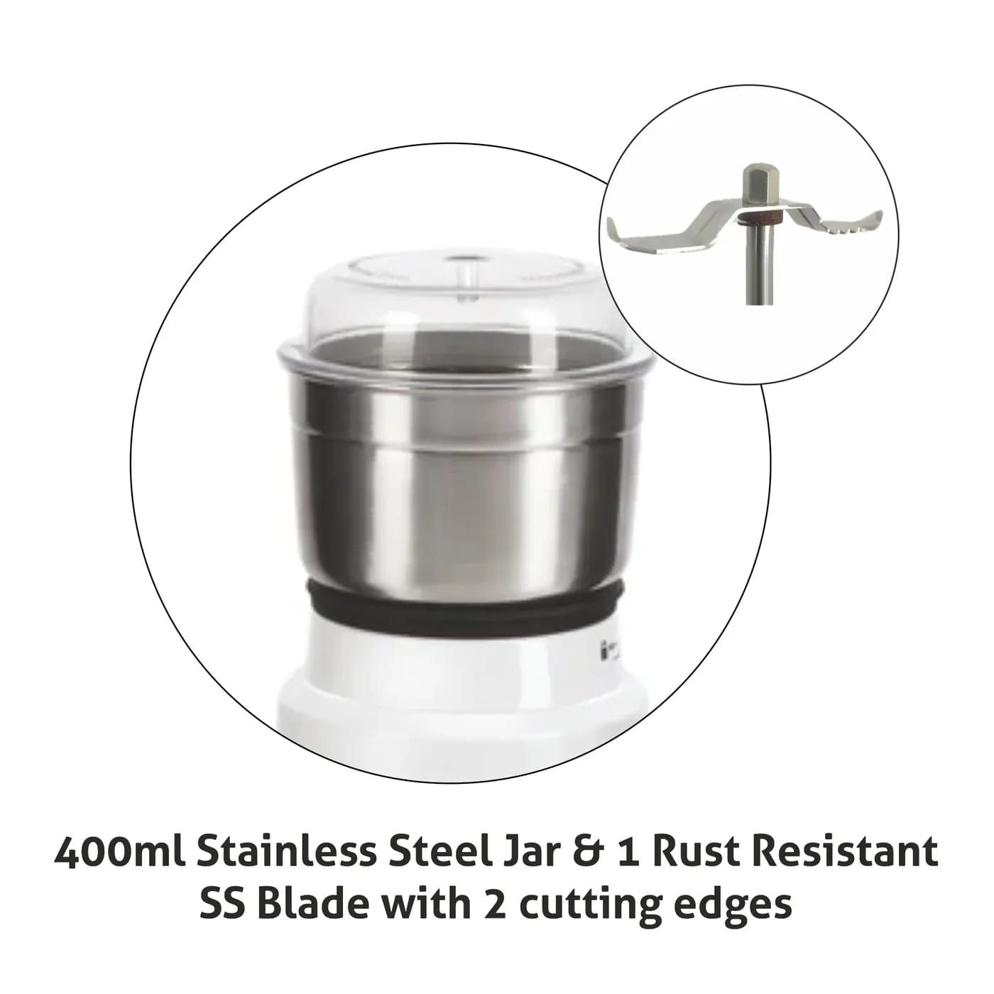 Glen Electric Mini Grinder, 50gm SS Jar for Dry and Wet Grinding 350W - White (4045 NG) , 1 Year Warranty - image 3