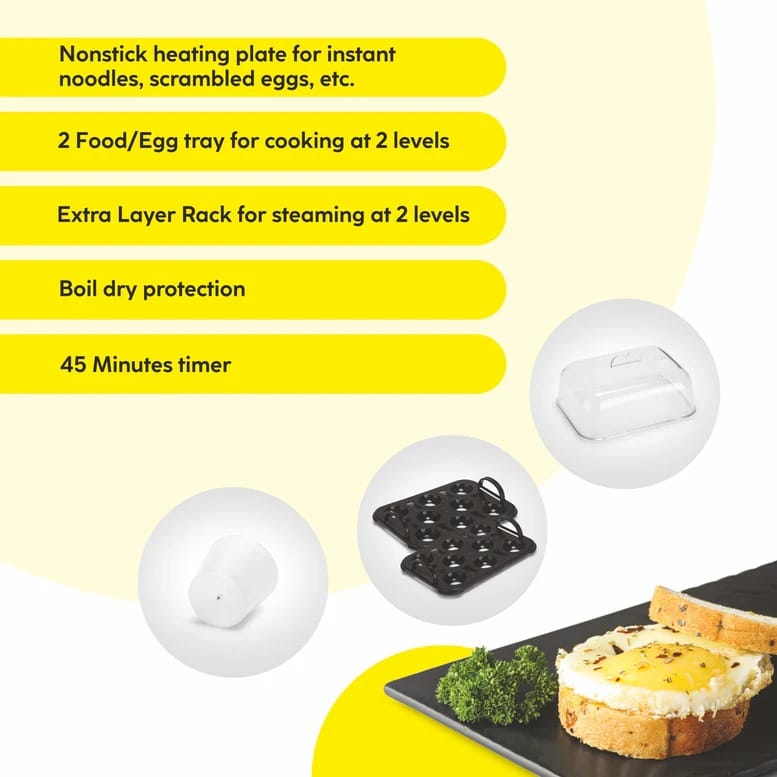 Glen Egg Boiler 3 in 1 Electric Multi Cooker Egg Boiler with Extra Layer Rack - Steam, Cook & Boil, 45 Minutes Timer, 350W -(3035MCPLUS) - image 4