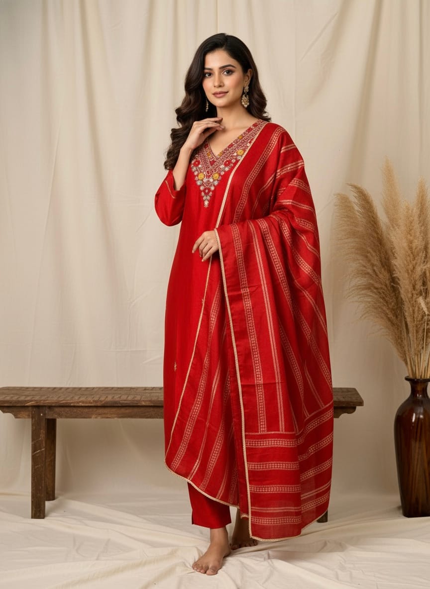 Vichitra (Art) Silk Neckline Hand Work with Banarasi Dupatta for Women - image 1