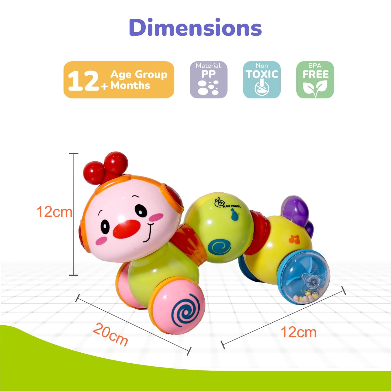R for Rabbit Orapple Wiggle Colorful Musical Push Toy for Kids(1-3), OROWGM01 / OROWYM01 - image 5