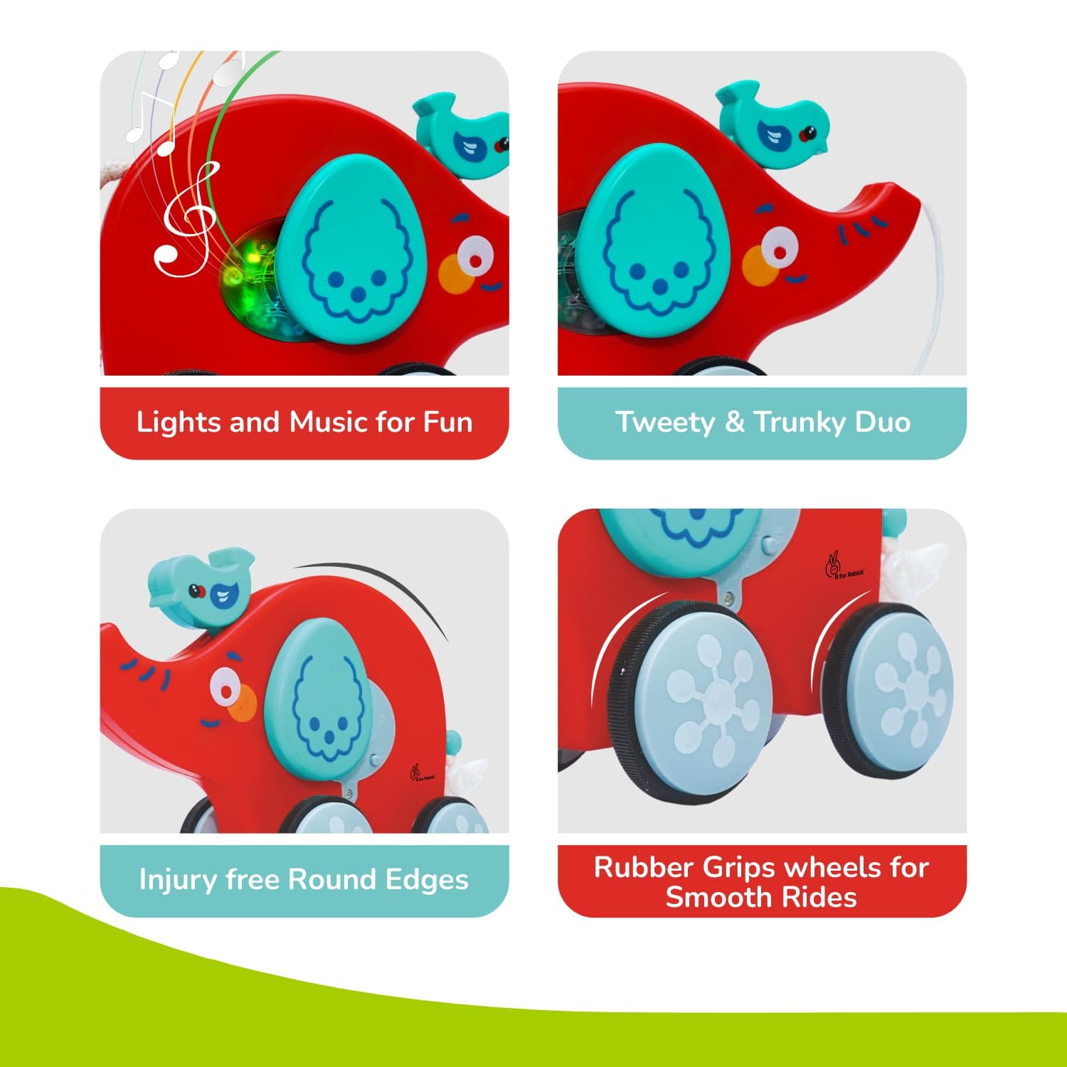 R for Rabbit Orapple Trunky Fun & Safe Musical Pull-Along Toy for Toddlers(1-3yrs), OROTGY01 / OROTRB01 - image 1