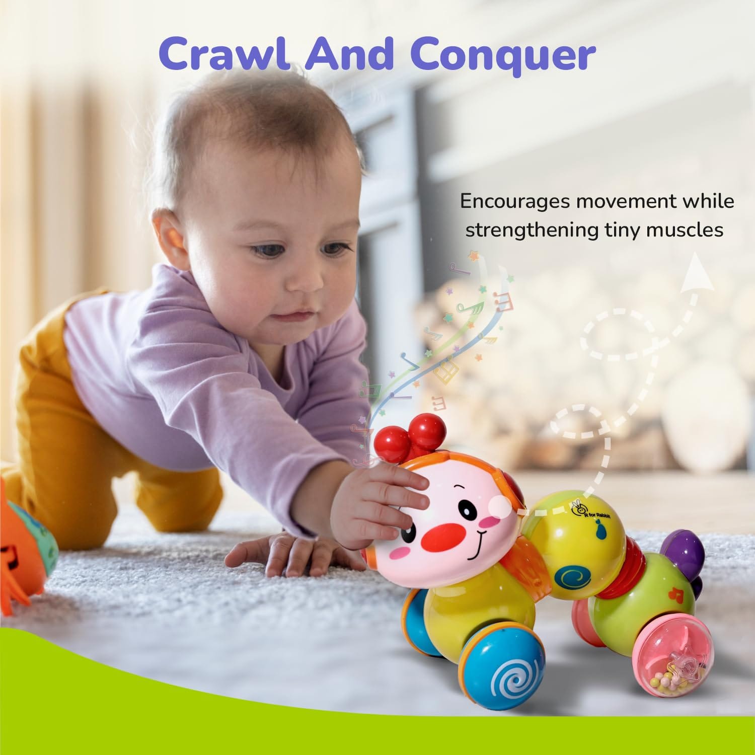 R for Rabbit Orapple Wiggle Colorful Musical Push Toy for Kids(1-3), OROWGM01 / OROWYM01 - image 4