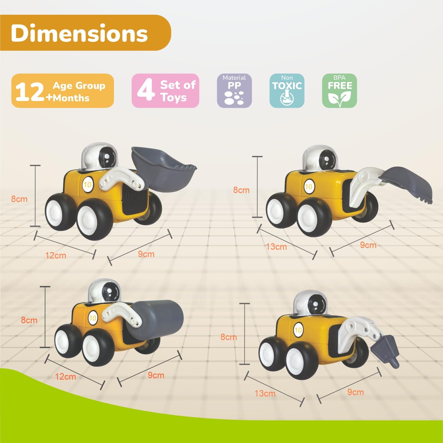 R for Rabbit Orapple Rover 4-Piece Mini Construction Vehicle Set for Kids(12mnths+), ORORYB01 - image 5