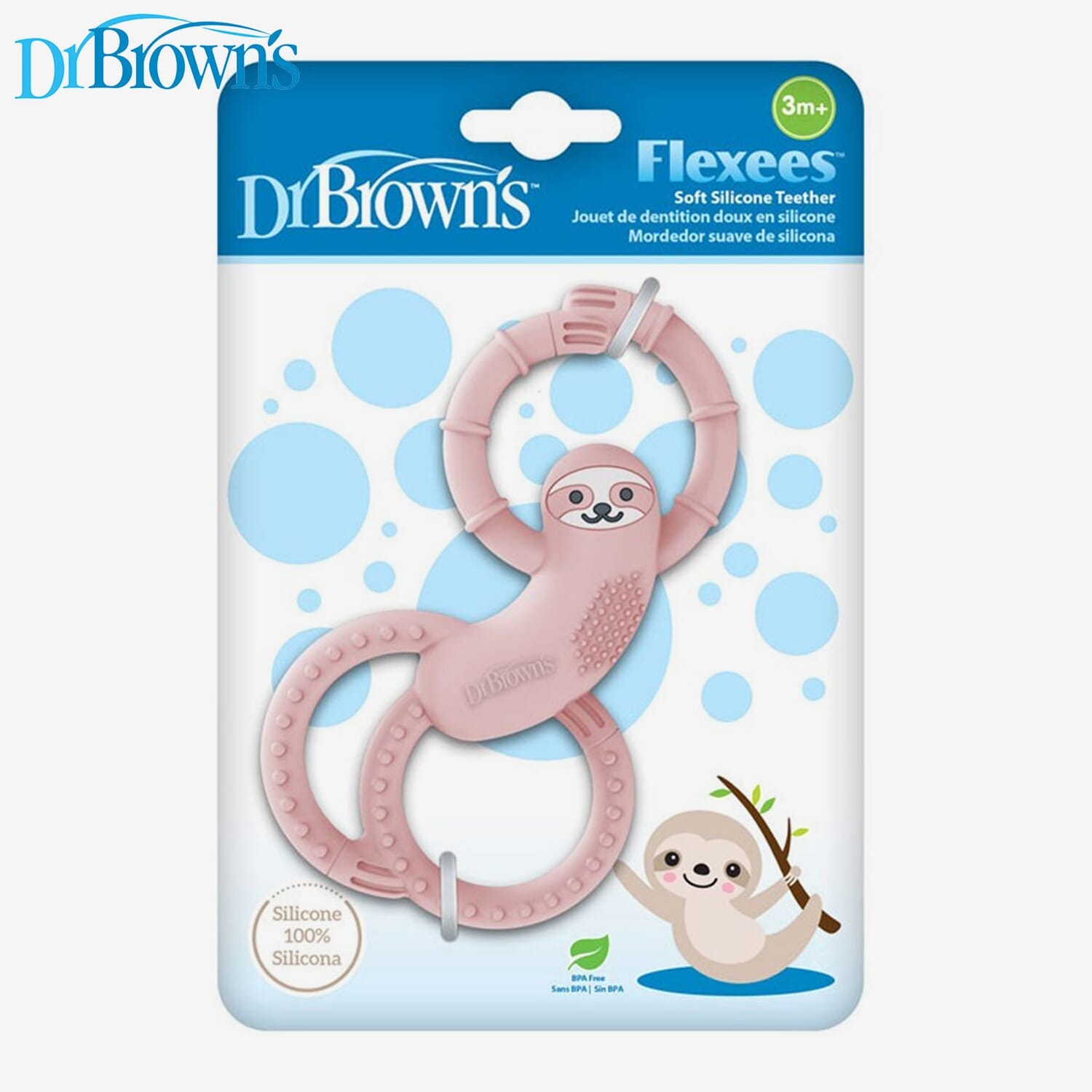 Dr Brown's Sloth Long Limbed Silicone Teether, Pink, CPKG TE010-INTL(3m+) - image 2