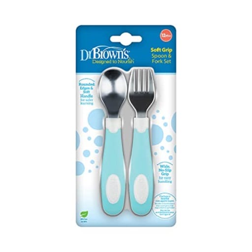 Dr. Brown's Soft Grip Spoon & Fork Set, Teal TF027 - image 1