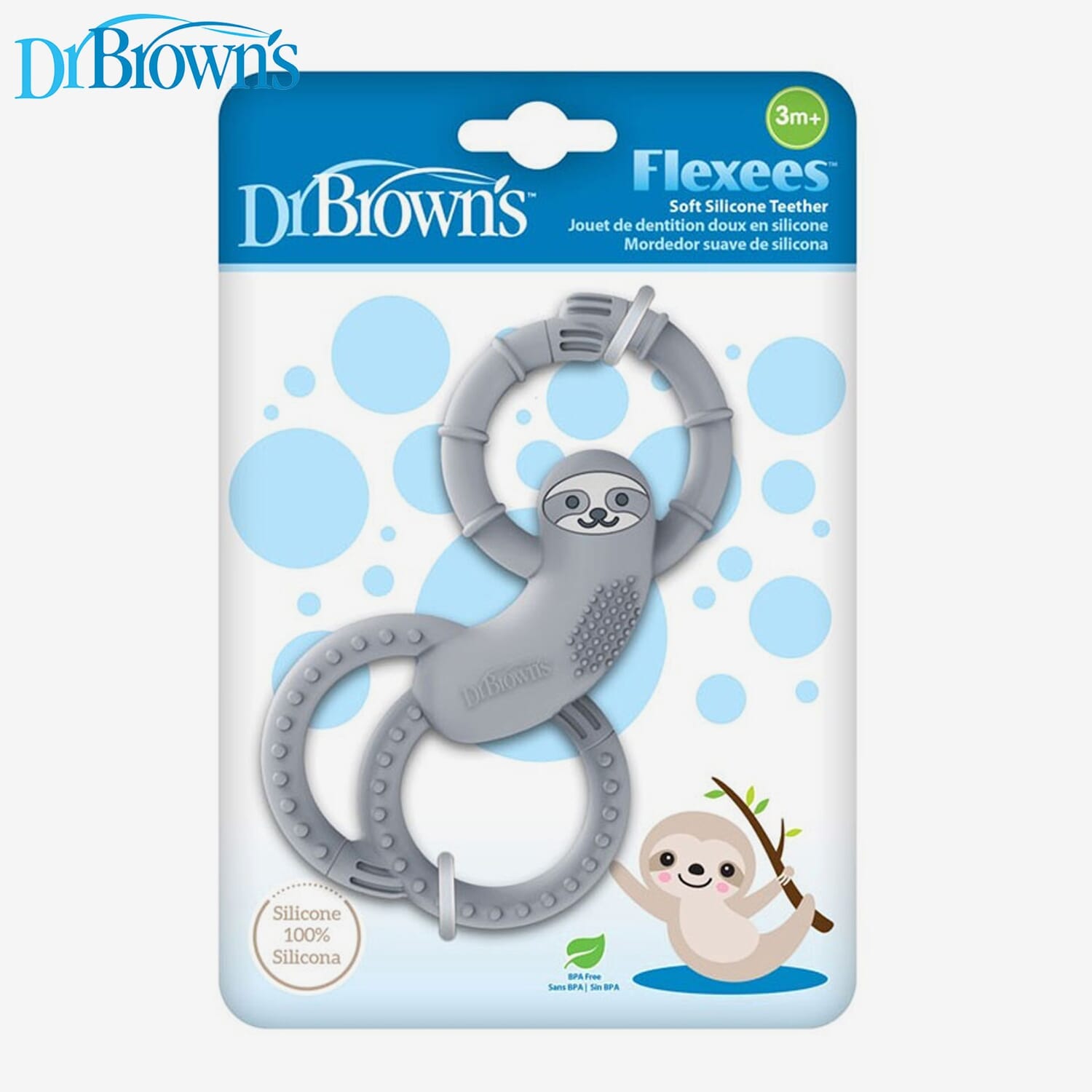 Dr Brown's Sloth Long Limbed Silicone Teether, Gray, CPKG TE012-INTL(3m+) - image 1