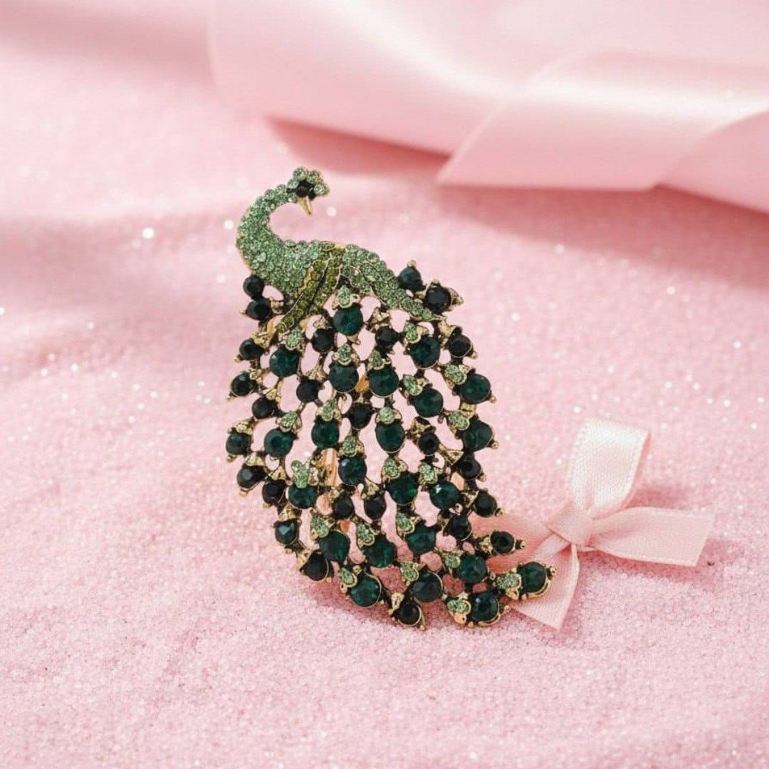The Diva Box “Emerald Majesty” Vintage-Style Green Peacock Brooch – Elegant Rhinestone Statement Pin for Women - image 2