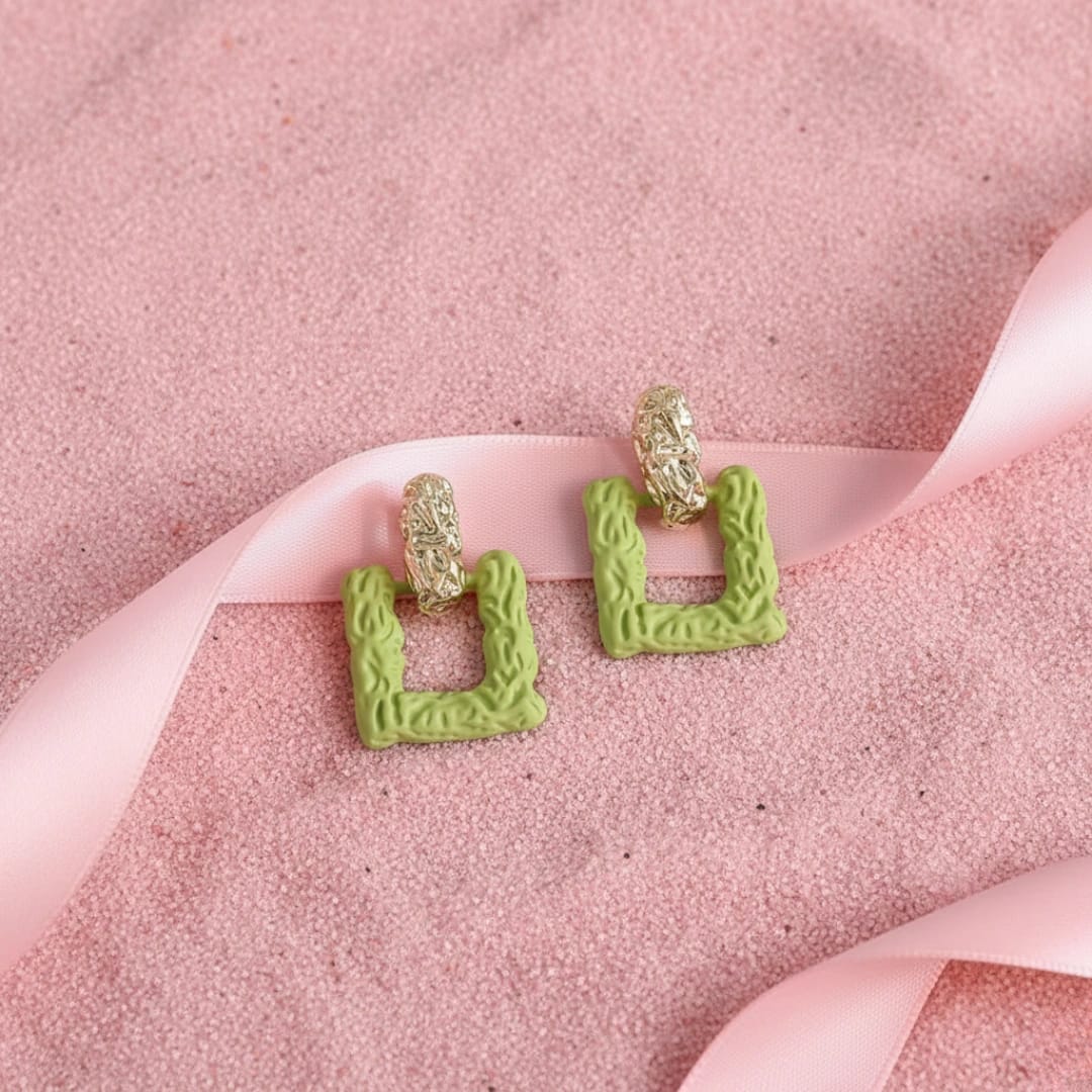 Trendy Geometric Square Green Drop Earrings - image 1