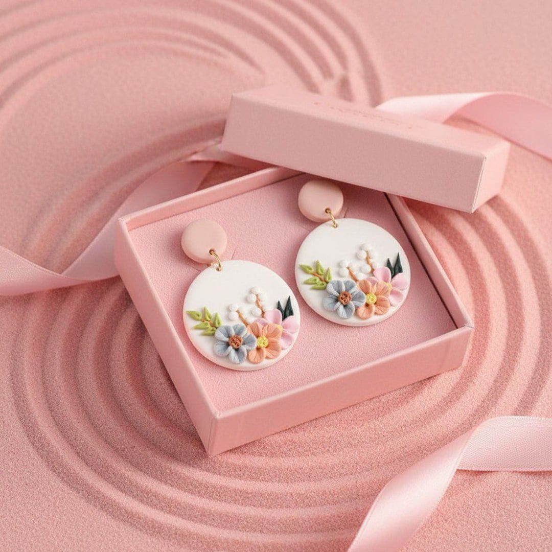 The Diva Box Trendy Korean-Style 3D Floral Drop Earrings – Handmade Polymer Clay Geometric Round Dangles for Women - image 2
