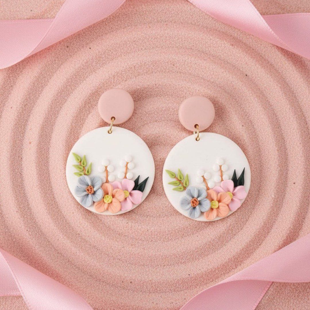 The Diva Box Trendy Korean-Style 3D Floral Drop Earrings – Handmade Polymer Clay Geometric Round Dangles for Women - image 1