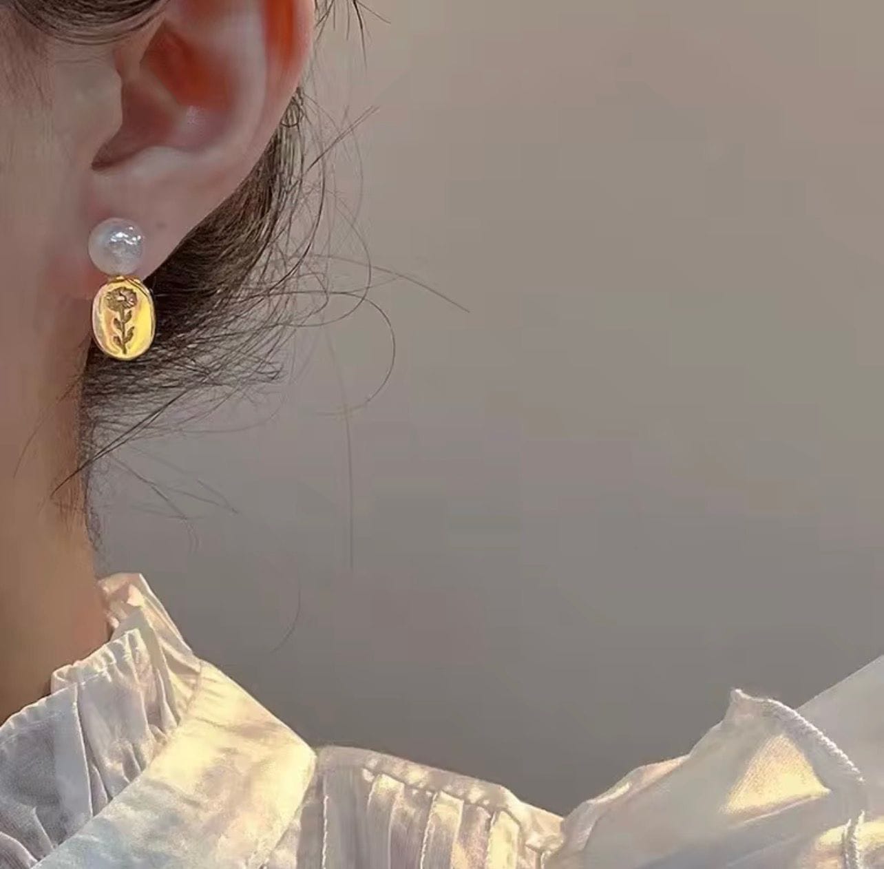Elegant Light Luxury Flower Engraved Geometric Drop Earrings | Princess Cut Pearl Accents - image 3