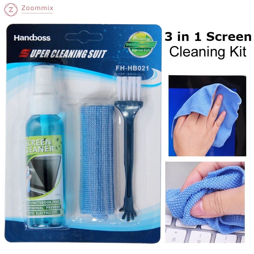 3 In 1 Screen Cleaning Kit Microfiber Cloth Brush Spray For Laptop Mobile TV LCD LED Cleaner Set - image 4