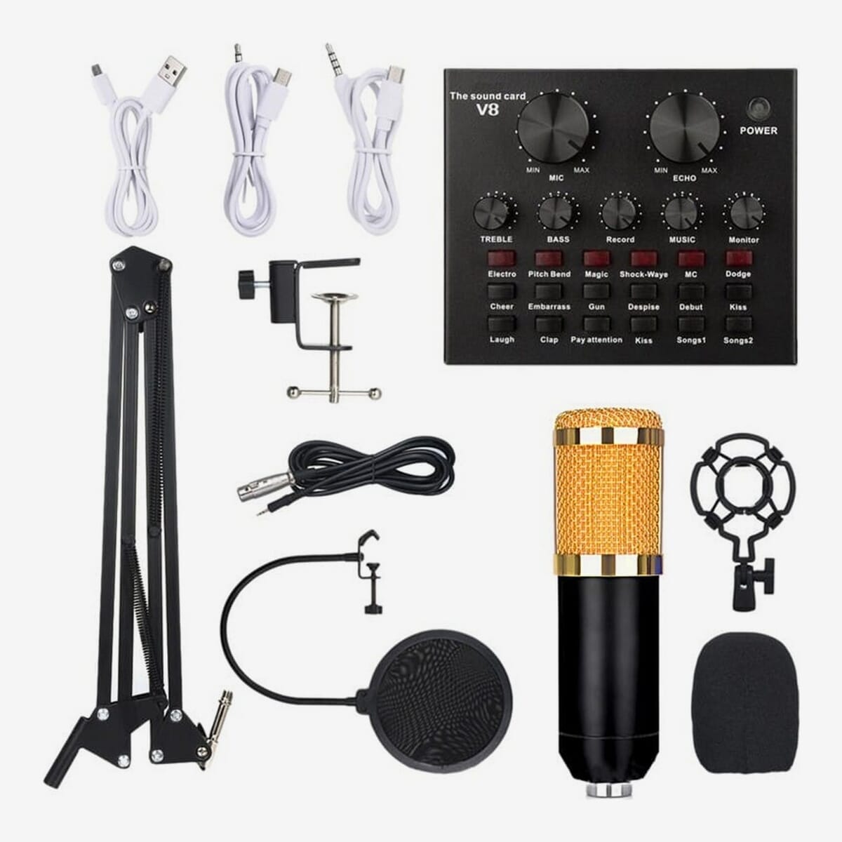 BM800 Condenser Microphone Kit With V8 Sound Card Studio Recording Podcast Streaming Set - image 2