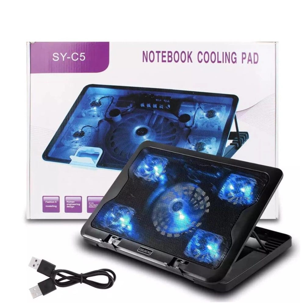 SY-C5 Laptop Cooling Pad With 5 Fans LED RGB Light USB Powered Notebook Cooler Stand - image 1