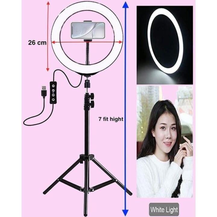 26cm LED Selfie Ring Light With 5ft Tripod Stand Phone Holder 3 Light Modes Dimmable Kit - image 3