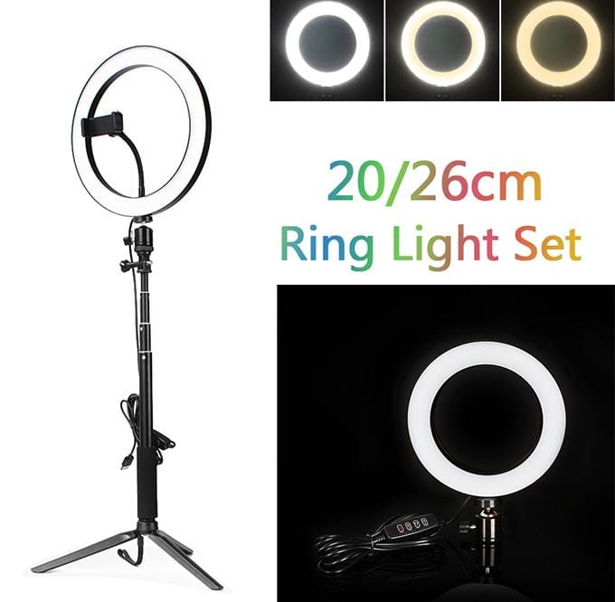 26cm LED Selfie Ring Light With 5ft Tripod Stand Phone Holder 3 Light Modes Dimmable Kit - image 4