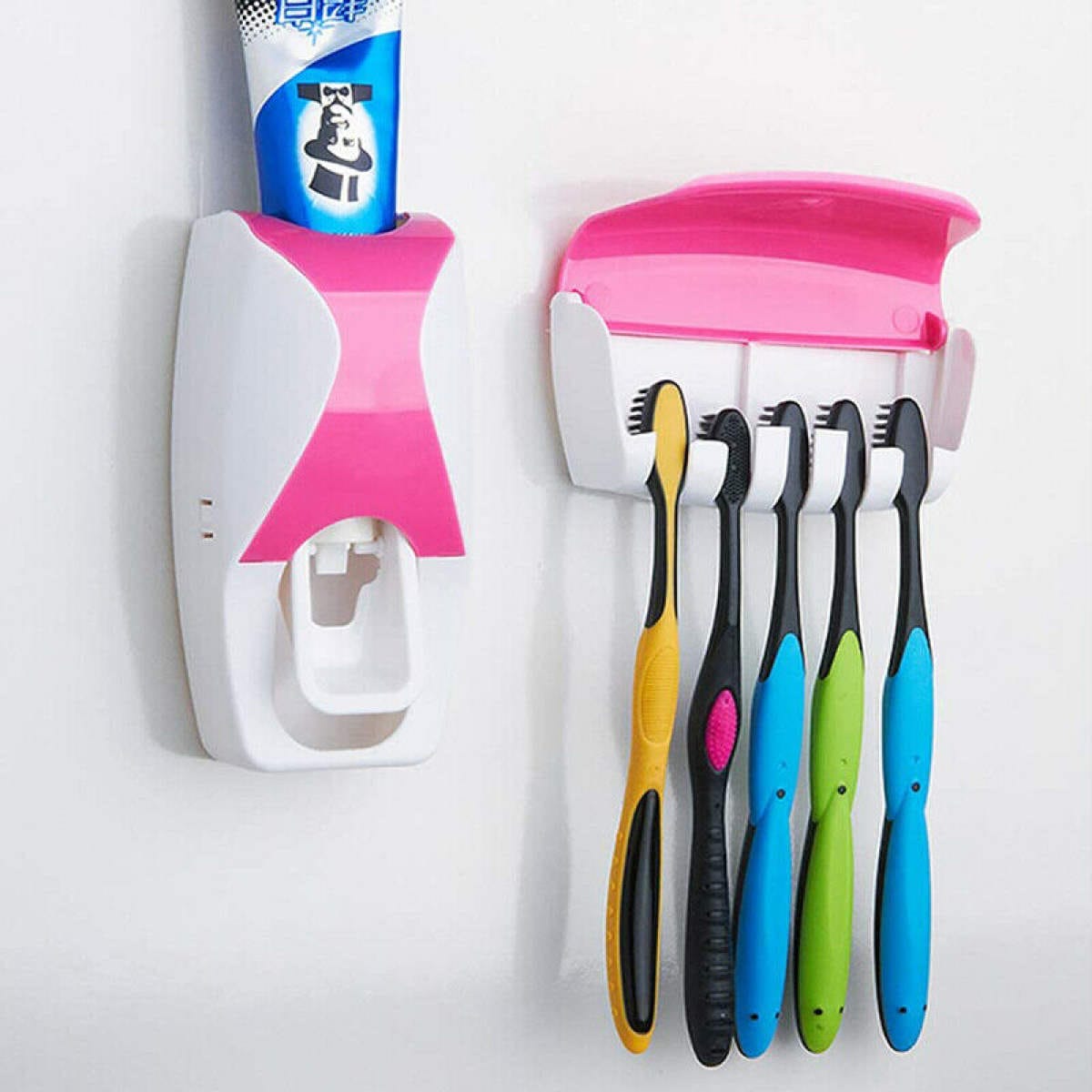 Automatic Toothpaste Dispenser With Toothbrush Holder Wall Mount Bathroom Organizer Set - image 1