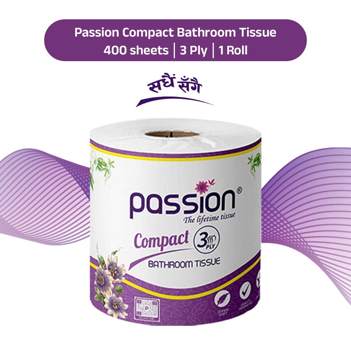 Passion Compact 3 Ply Bathroom Tissue 400 Sheets - 1 Roll Single Pack - image 1