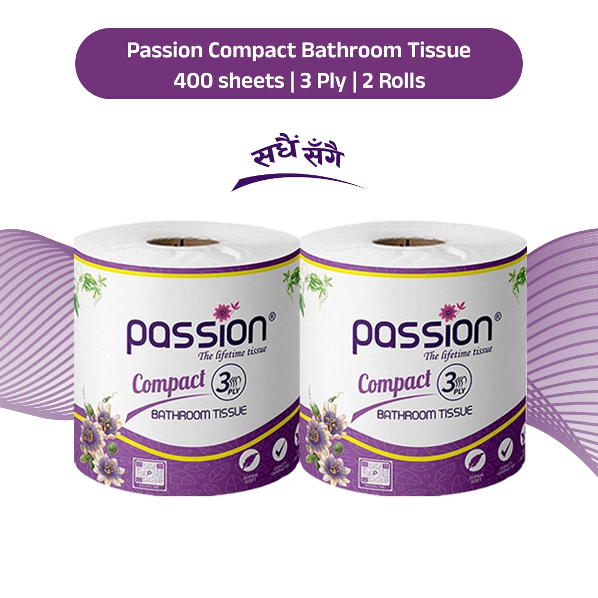 Passion Compact 3 Ply Bathroom Tissue 400 Sheets - 2 Roll Pack - image 1