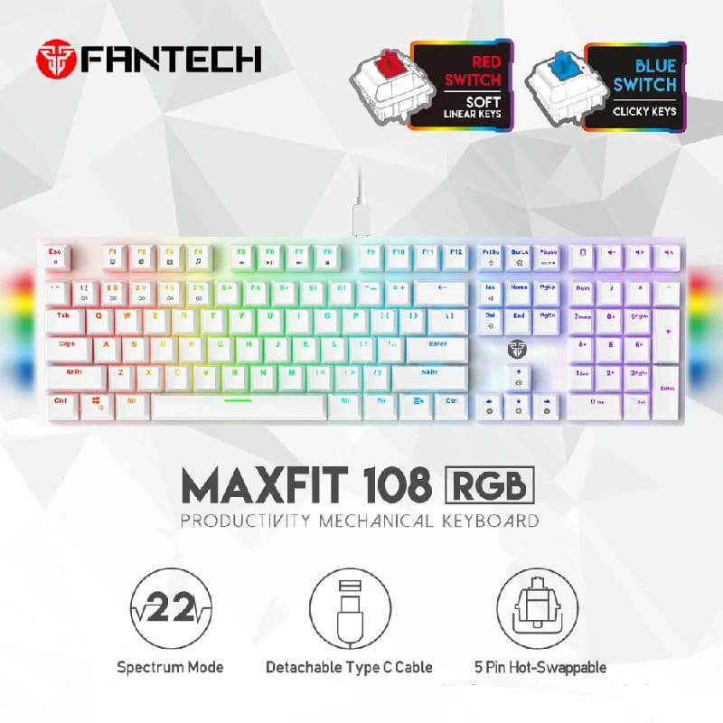 MAXFIT108 MK855 RGB HOTSWAPPABLE WIRED MECHANICAL KEYBOARD - image 1