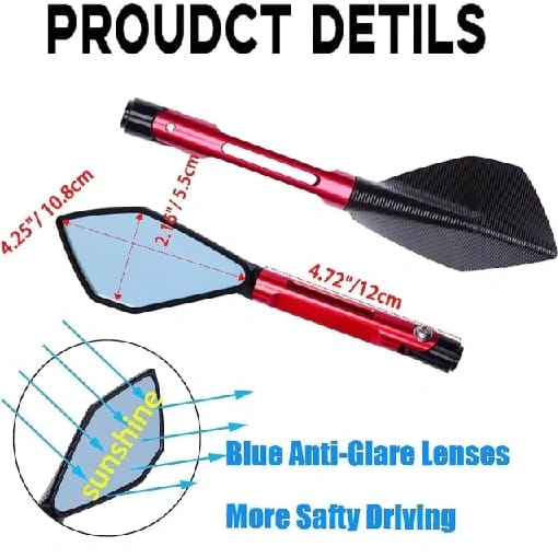 Rear View Mirror CNC Aluminum Handlebar Side Mirrors for Universal Motorbike Street Sport Dirt Bike (Red) - image 4