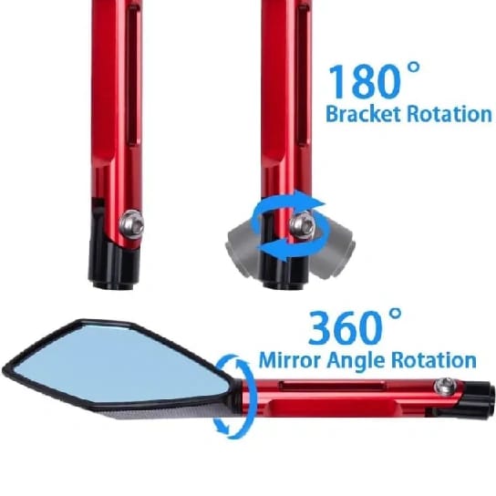 Rear View Mirror CNC Aluminum Handlebar Side Mirrors for Universal Motorbike Street Sport Dirt Bike (Red) - image 5