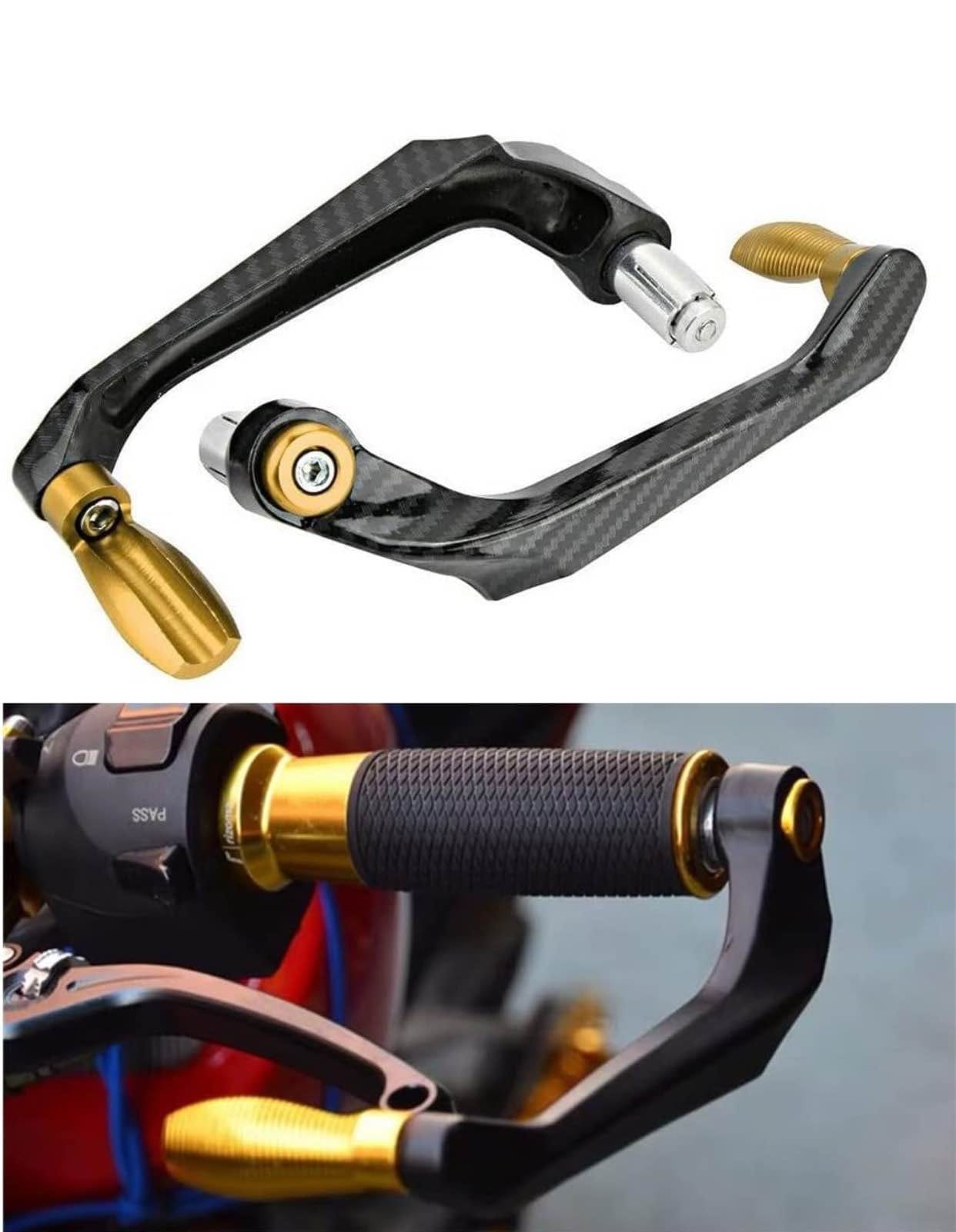 Motorcycle Bike Clutch Lever Protector Brake Guard Handlebar levers Protect Handguard Adjustable & Extendable for All Bikes (Carbon-Gold)