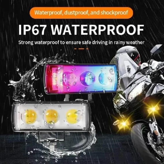 3-Lens Fog Light with Red, Blue White & Yellow Flashing Light Reflection - image 4