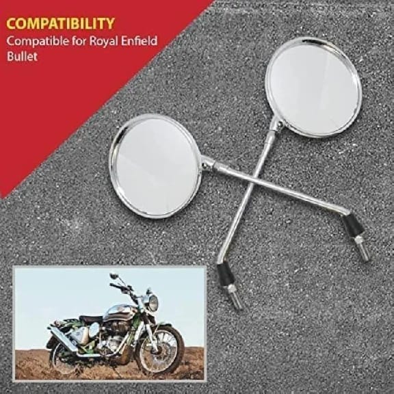 Bike Round Rear View Mirrors Set Chrome Compatible With Bullet 350cc / 500cc - Model's Right/Left (Classic Chrome) - image 2