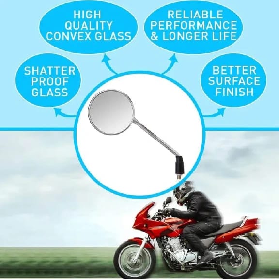 Bike Round Rear View Mirrors Set Chrome Compatible With Bullet 350cc / 500cc - Model's Right/Left (Classic Chrome) - image 3