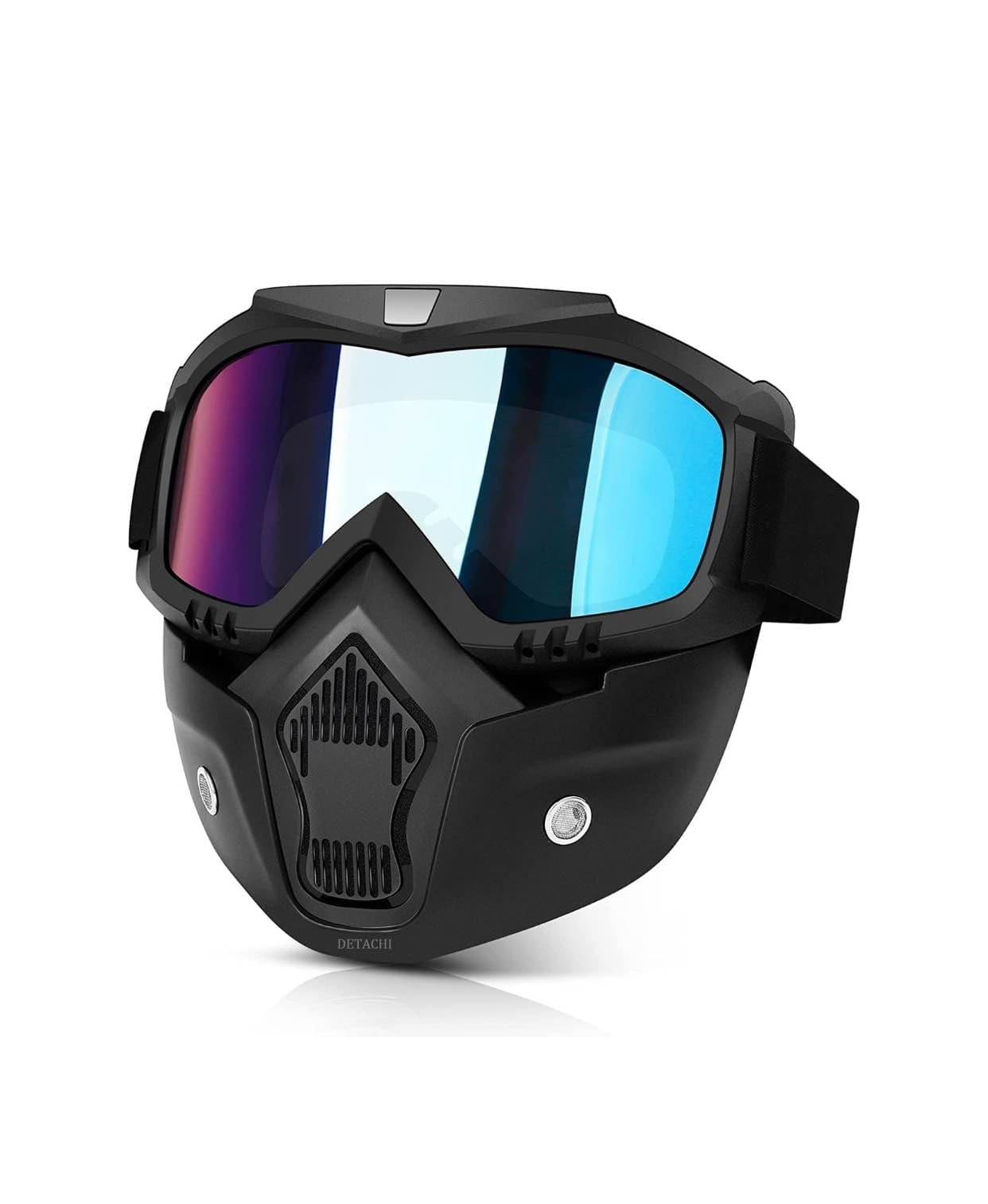 Ni Motorcycle Goggle mask Anti Scratch UV Protective Face Mask, Bike Riding Goggles Mask With Detachable Face Mask, Adjustable Elastic Strap Goggles Mask For Helmet - Rainbow Visor - image 1